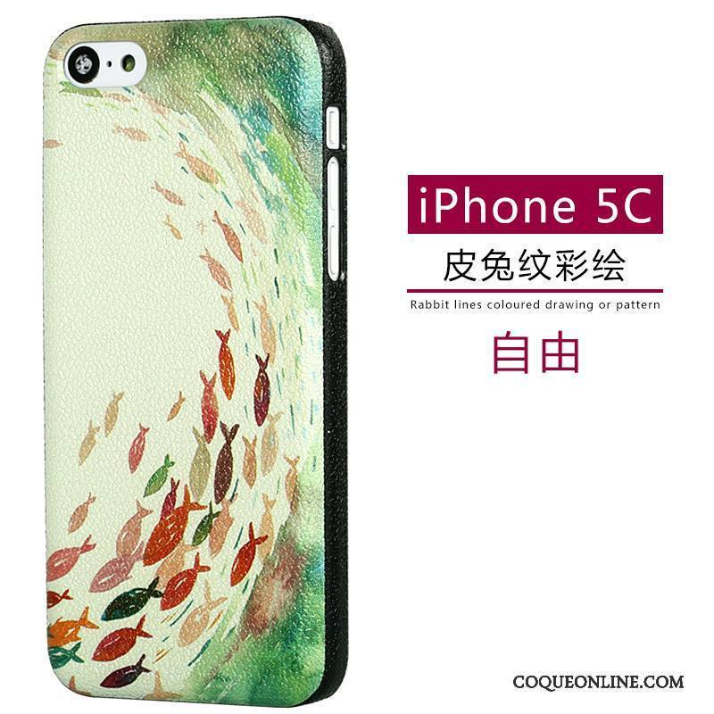 iPhone 5c Téléphone Portable Coque De Téléphone Dessin Animé Vert Cuir Modèle Fleurie Délavé En Daim