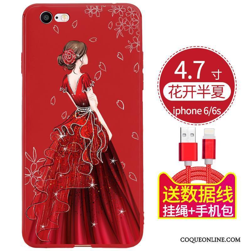 iPhone 6/6s Coque De Téléphone Délavé En Daim Ornements Suspendus Tout Compris Fluide Doux Rouge Silicone