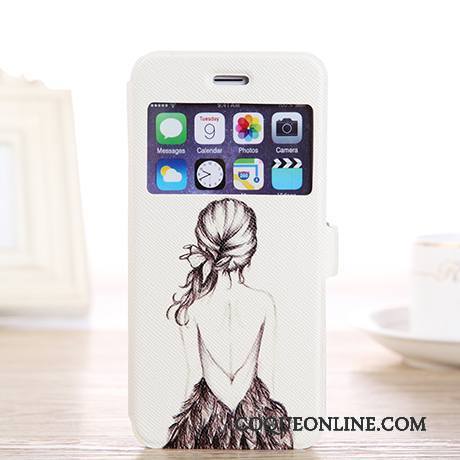 iPhone 6/6s Plus Blanc Peinture Protection Dessin Animé Étui En Cuir Noir Coque