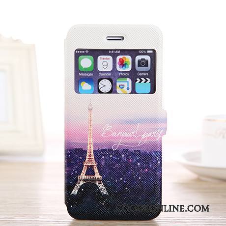 iPhone 6/6s Plus Blanc Peinture Protection Dessin Animé Étui En Cuir Noir Coque