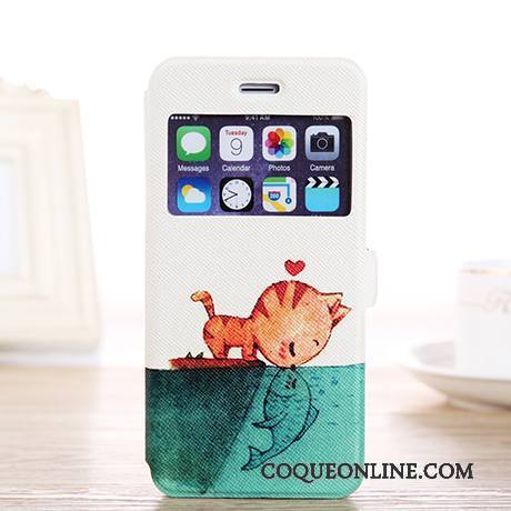 iPhone 6/6s Plus Blanc Peinture Protection Dessin Animé Étui En Cuir Noir Coque