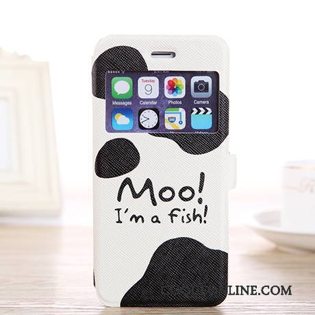 iPhone 6/6s Plus Blanc Peinture Protection Dessin Animé Étui En Cuir Noir Coque