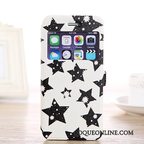 iPhone 6/6s Plus Blanc Peinture Protection Dessin Animé Étui En Cuir Noir Coque