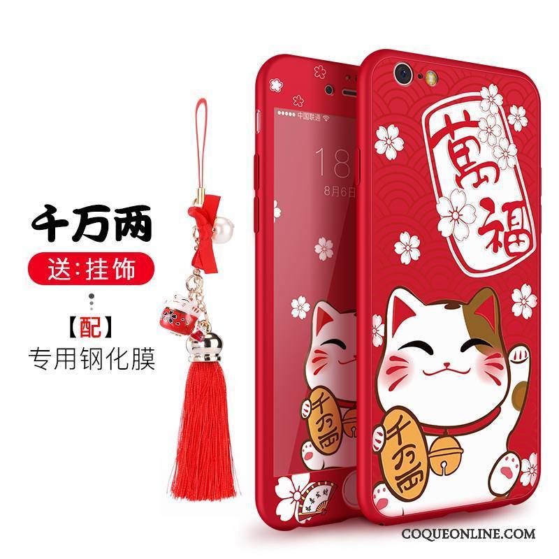 iPhone 6/6s Plus Coque Chat Personnalité Rouge Tout Compris Silicone Créatif Richesse