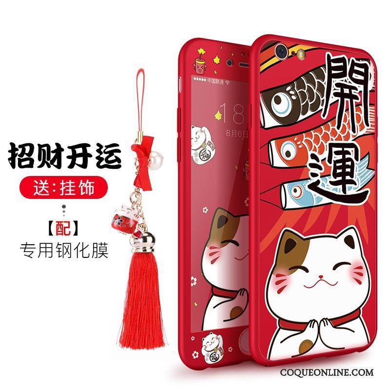 iPhone 6/6s Plus Coque Chat Personnalité Rouge Tout Compris Silicone Créatif Richesse