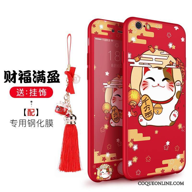 iPhone 6/6s Plus Coque Chat Personnalité Rouge Tout Compris Silicone Créatif Richesse