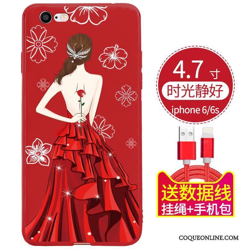 iPhone 6/6s Plus Coque Délavé En Daim Tout Compris Noir Rouge Ornements Suspendus Fluide Doux Incassable