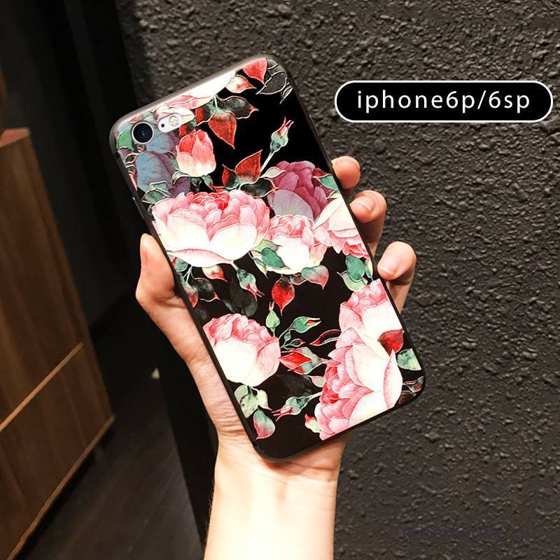 iPhone 6/6s Plus Coque Fleur Vintage Silicone Rouge Étui Fluide Doux Tout Compris