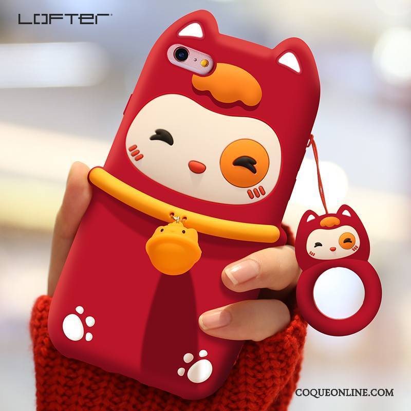 iPhone 6/6s Plus Coque Richesse Créatif Chat Fluide Doux Dessin Animé Silicone Rouge