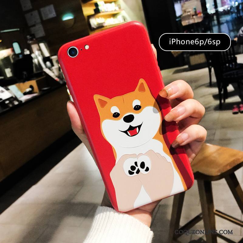 iPhone 6/6s Plus Coque Rouge Amoureux Gaufrage Tout Compris Dessin Animé Chiens Super Mignon