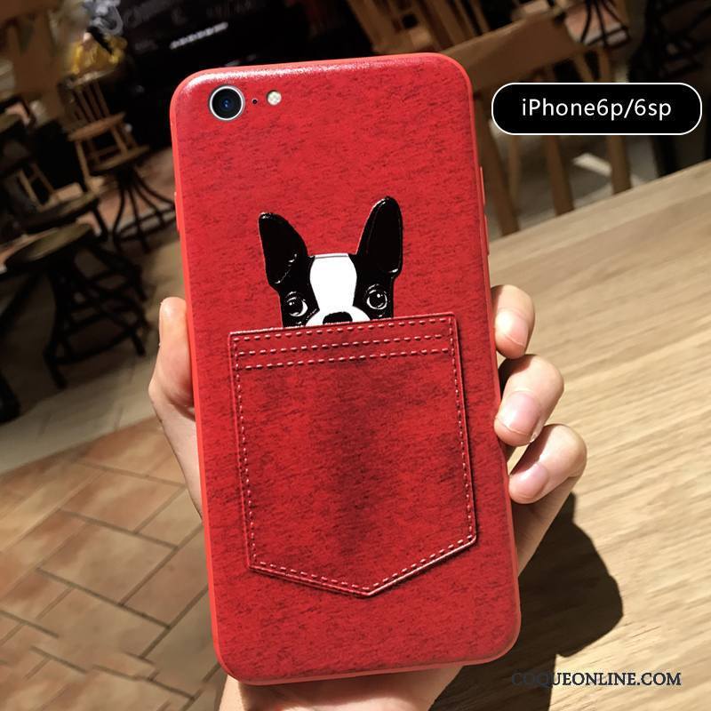 iPhone 6/6s Plus Coque Rouge Amoureux Gaufrage Tout Compris Dessin Animé Chiens Super Mignon