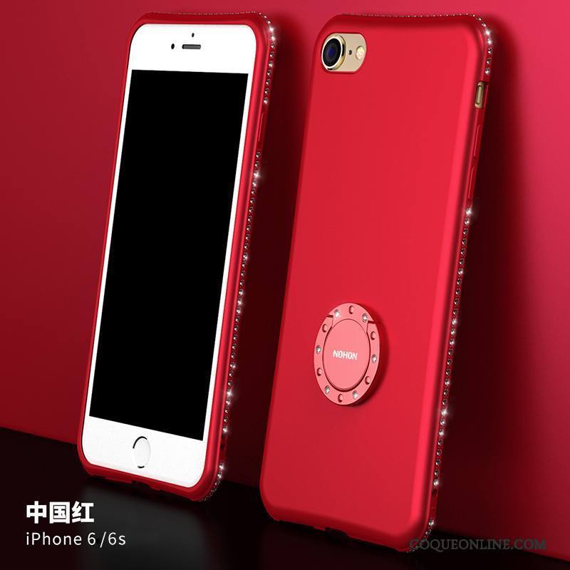iPhone 6/6s Plus Coque Rouge Rose Tout Compris Fluide Doux Strass Nouveau Silicone