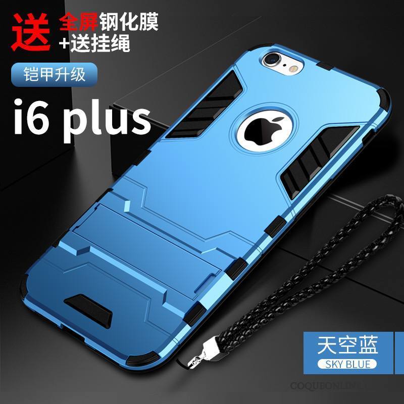 iPhone 6/6s Plus Délavé En Daim Incassable Ornements Suspendus Coque De Téléphone Support Tout Compris Bleu