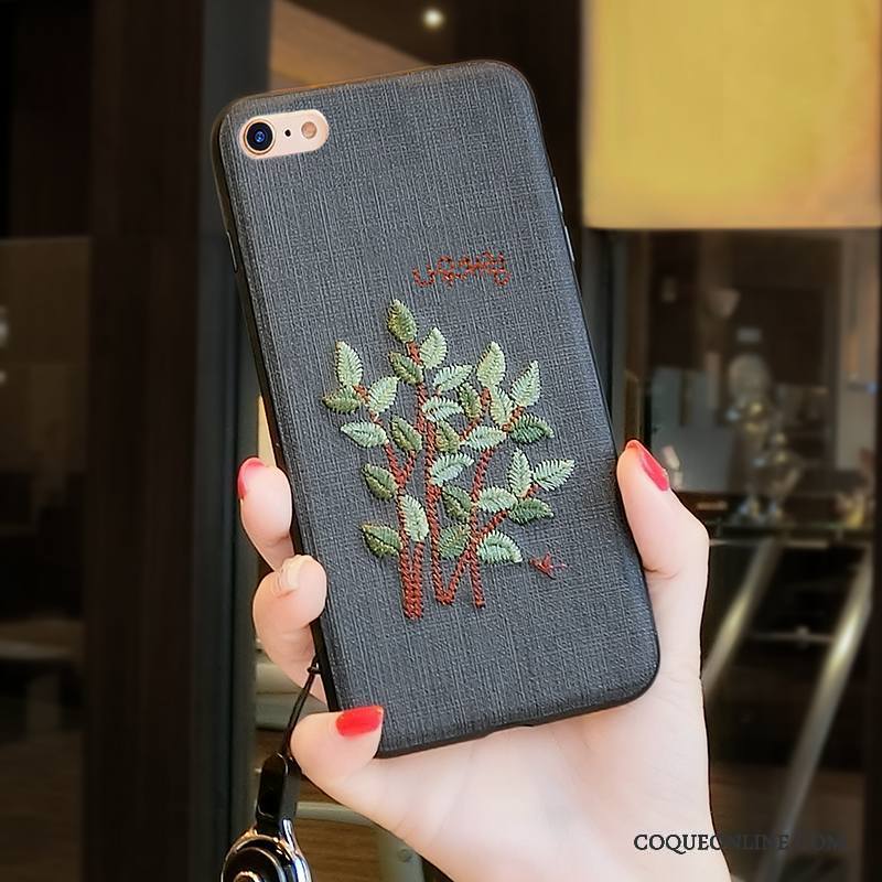 iPhone 6/6s Plus Marque De Tendance Coque De Téléphone Gris Original Foncé Incassable Broderie