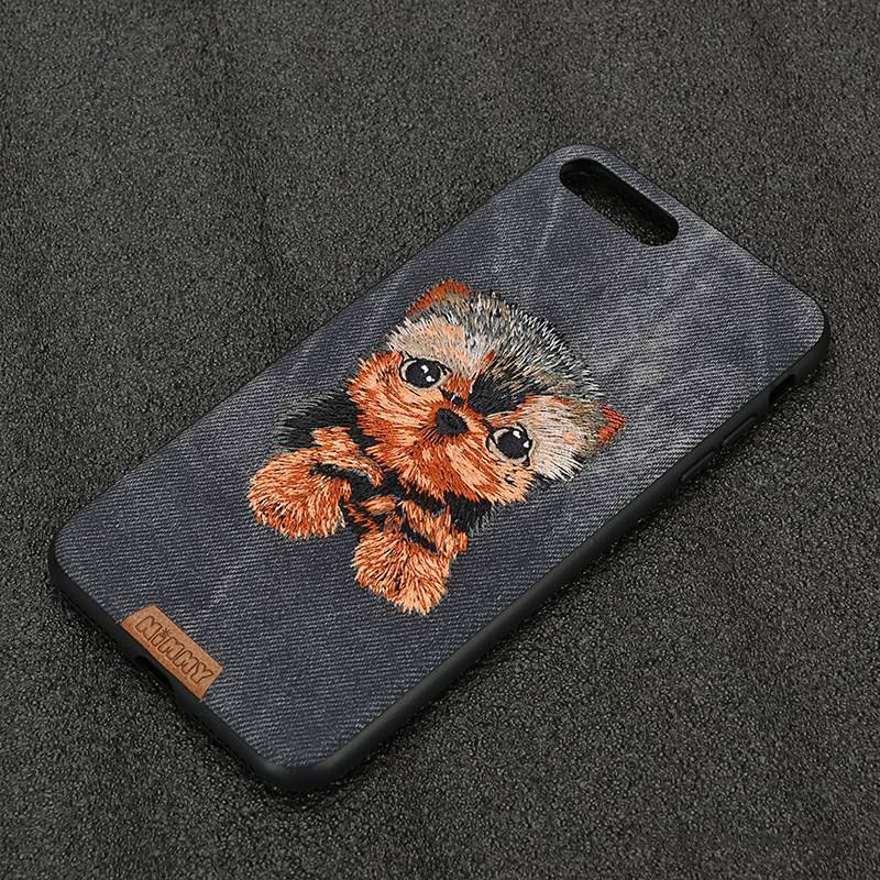 iPhone 6/6s Plus Silicone Coque De Téléphone Tout Compris Chiens Denim Broderie Bleu