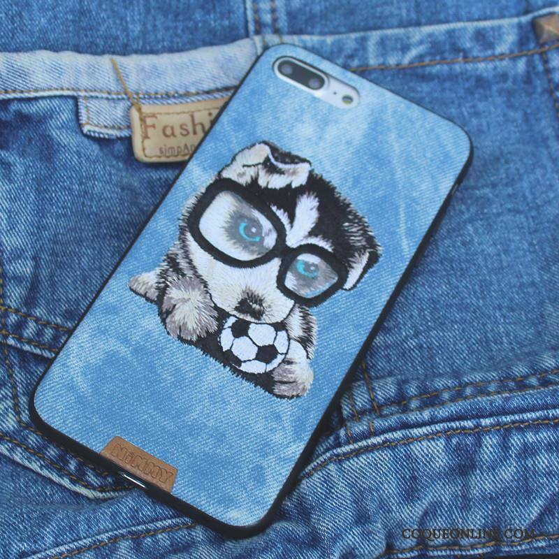 iPhone 6/6s Plus Silicone Coque De Téléphone Tout Compris Chiens Denim Broderie Bleu