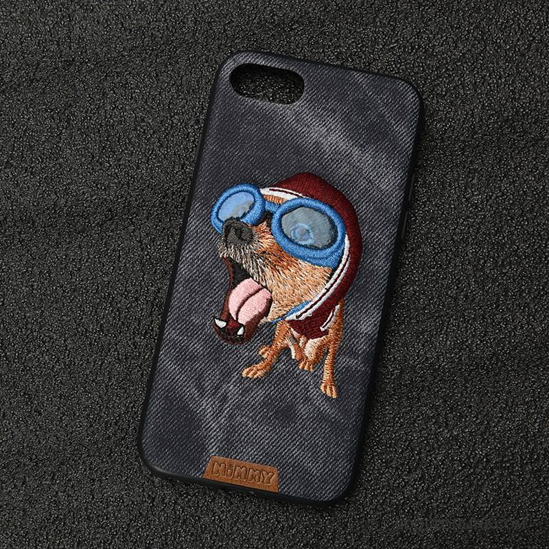 iPhone 6/6s Plus Silicone Coque De Téléphone Tout Compris Chiens Denim Broderie Bleu