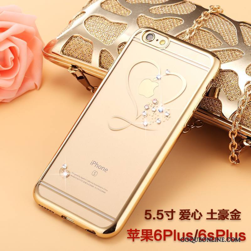 iPhone 6/6s Plus Strass Or Incassable Transparent Coque De Téléphone Fluide Doux Protection