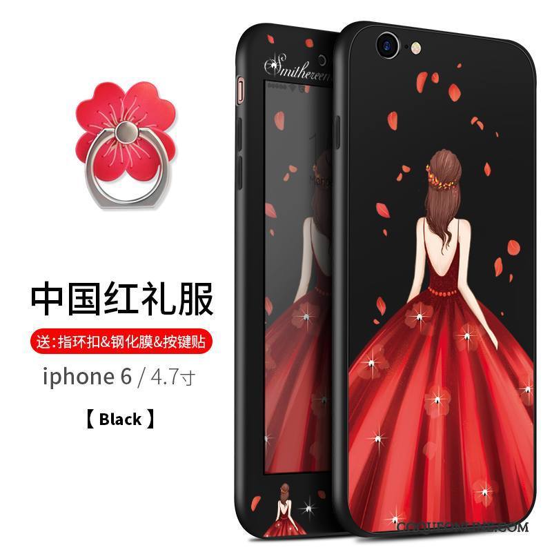 iPhone 6/6s Plus Tout Compris Silicone Ornements Suspendus Incassable Fluide Doux Rouge Coque De Téléphone