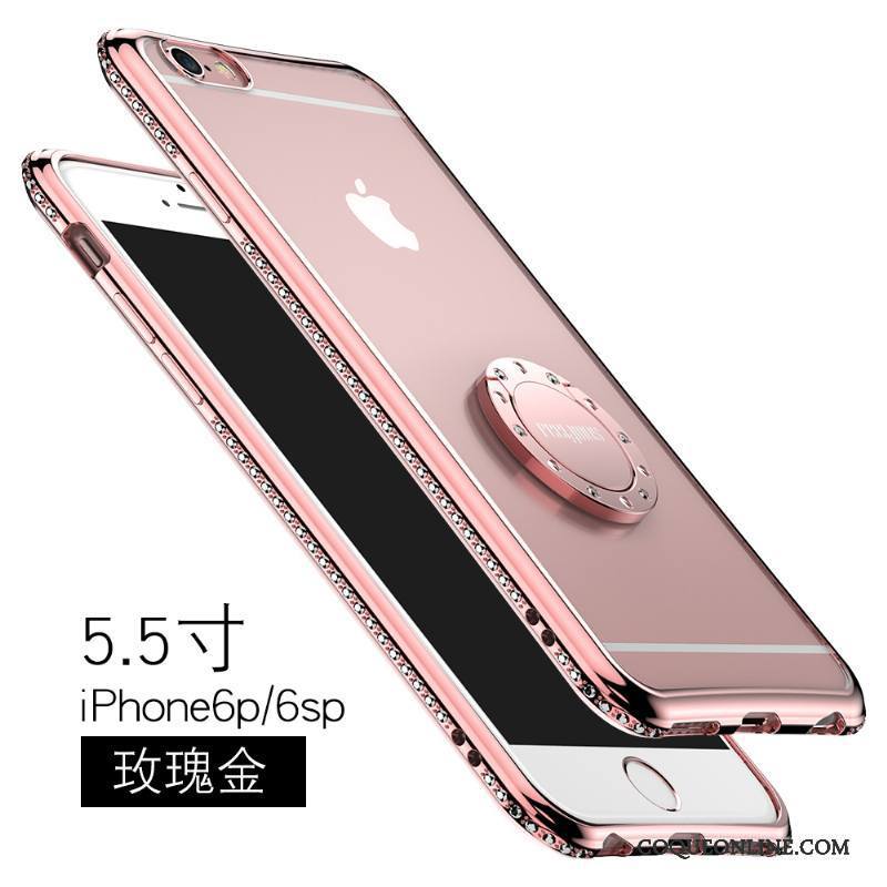iPhone 6/6s Plus Étui Silicone Strass Incassable Transparent Or Rose Coque De Téléphone