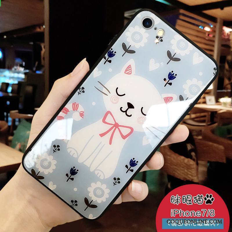 iPhone 7 Coque Bleu Clair Dessin Animé Marque De Tendance Verre Incassable Protection