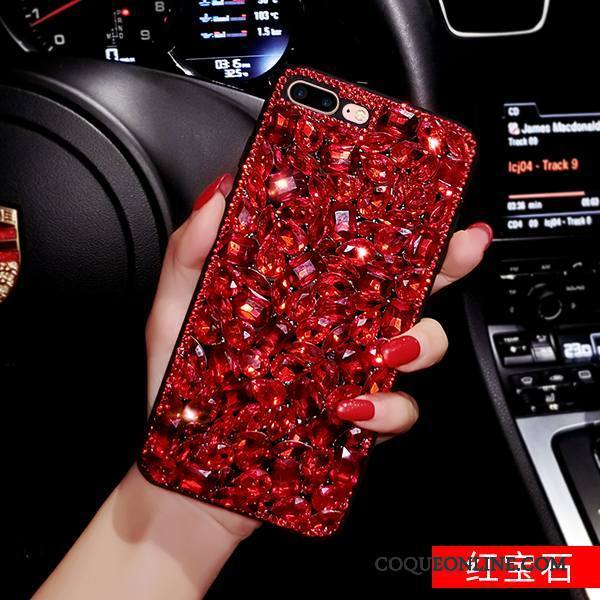 iPhone 7 Coque Fluide Doux Silicone Tout Compris Étui Strass Rouge Luxe