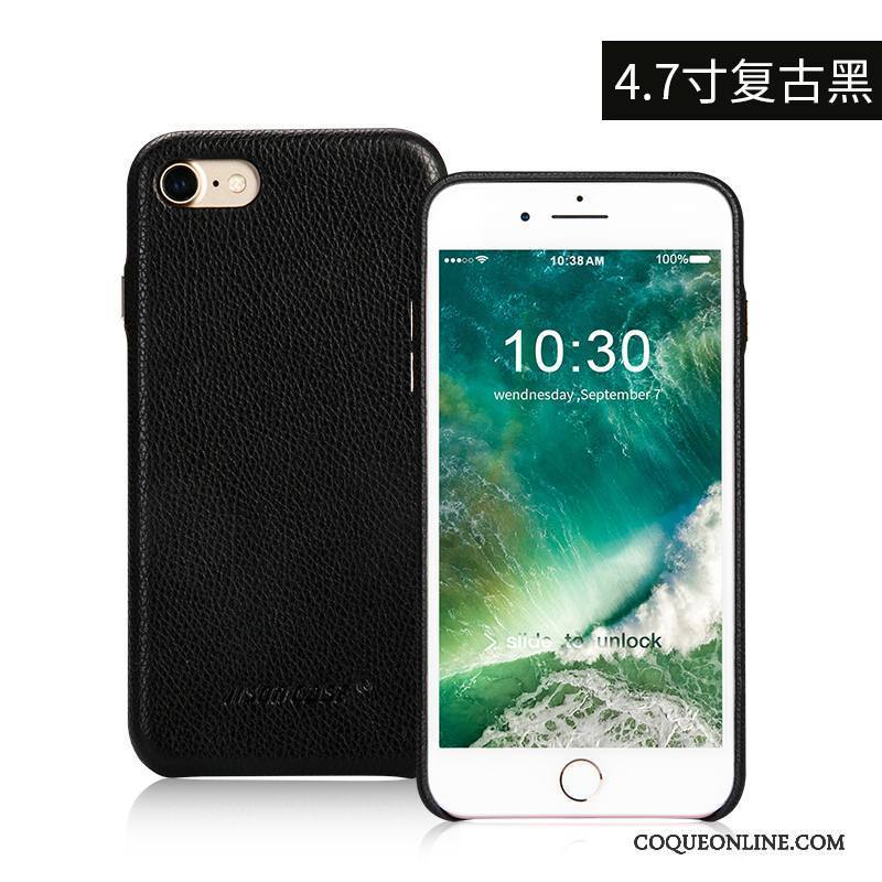 iPhone 7 Coque Noir Cuir Véritable Protection Téléphone Portable Étui Tendance Étui En Cuir