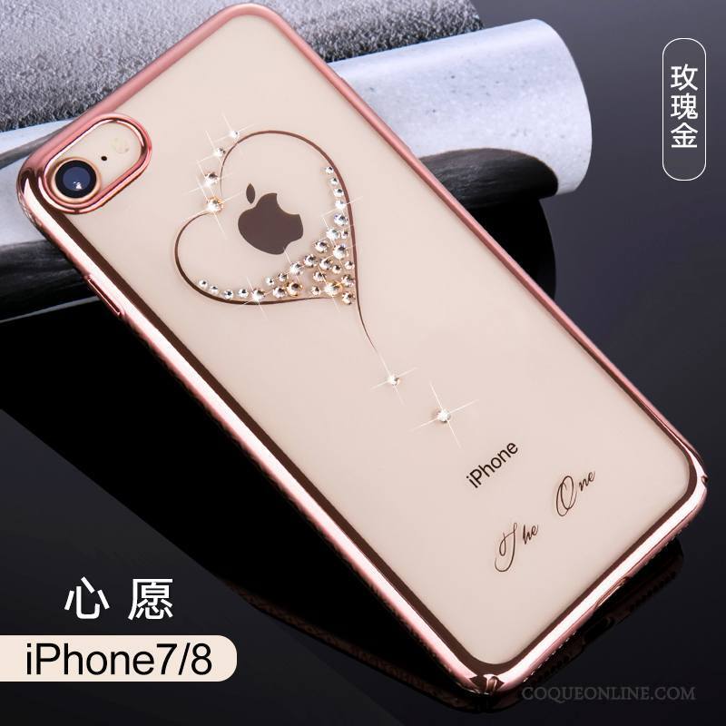 iPhone 7 Coque Strass Étui Or Rose Nouveau Luxe Élégant Tendance