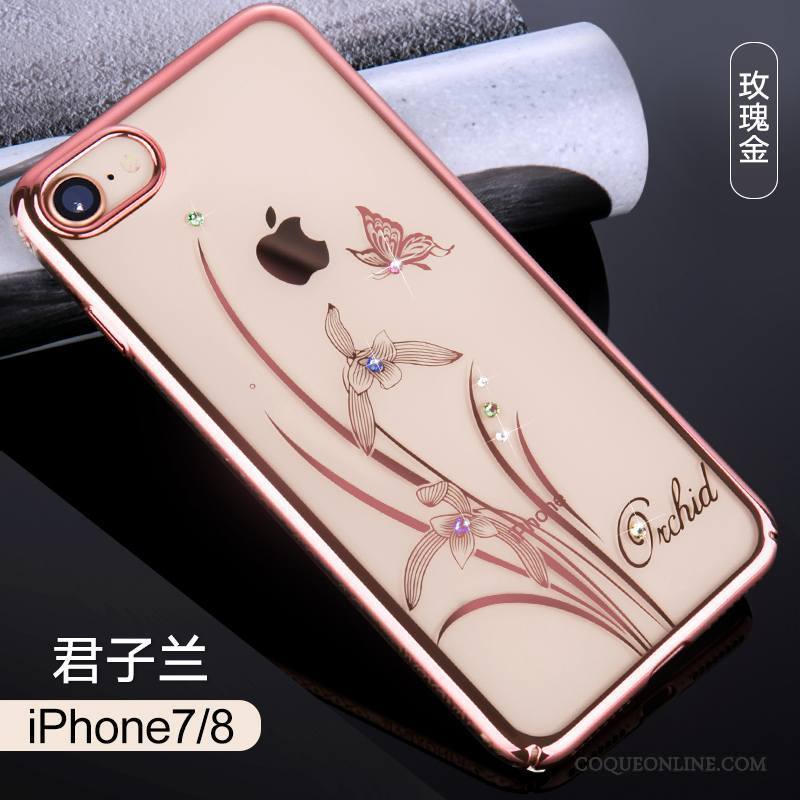 iPhone 7 Coque Strass Étui Or Rose Nouveau Luxe Élégant Tendance