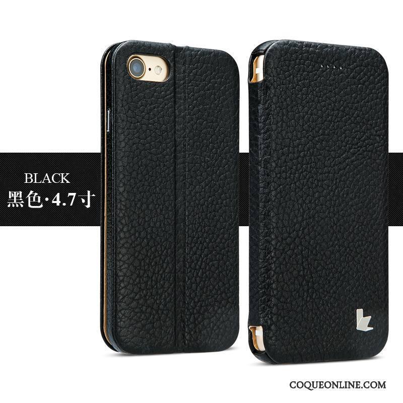 iPhone 7 Cuir Véritable Étui Téléphone Portable Noir Business Légère Coque