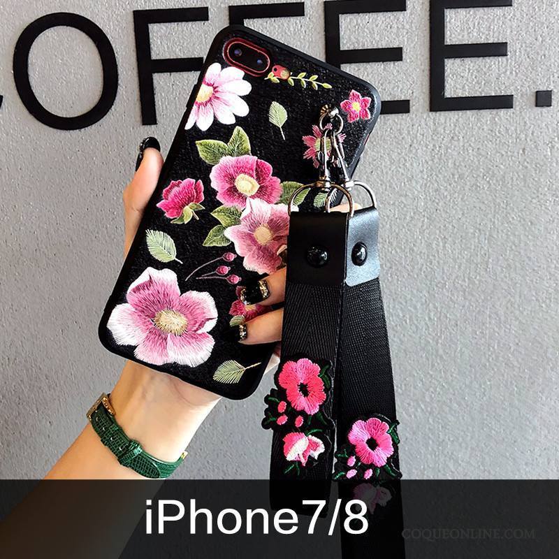 iPhone 7 Fluide Doux Gaufrage Fleur Marque De Tendance Coque De Téléphone Broderie Nouveau