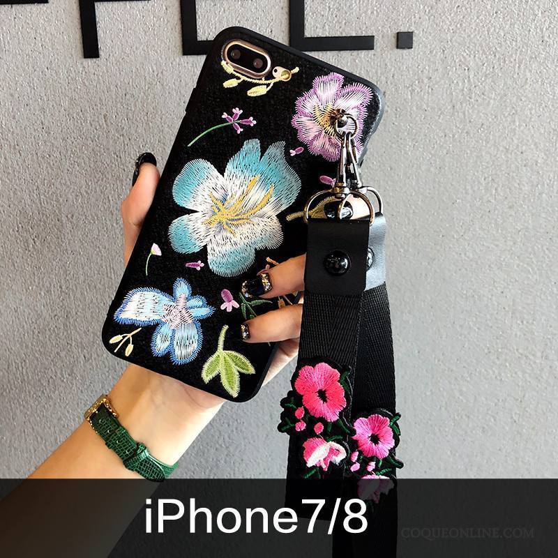 iPhone 7 Fluide Doux Gaufrage Fleur Marque De Tendance Coque De Téléphone Broderie Nouveau