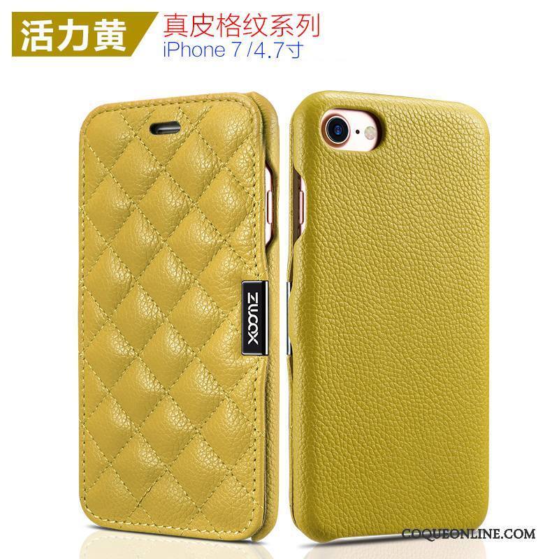 iPhone 7 Housse Protection Étui En Cuir Cuir Véritable Jaune Simple Coque De Téléphone