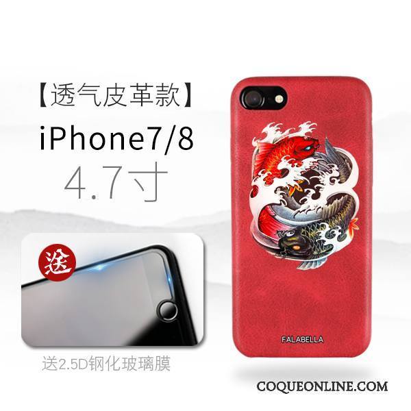 iPhone 7 Noir Coque De Téléphone Marque De Tendance Rouge Personnalité Étui En Cuir Créatif