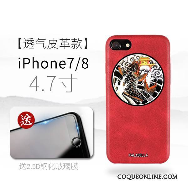 iPhone 7 Noir Coque De Téléphone Marque De Tendance Rouge Personnalité Étui En Cuir Créatif