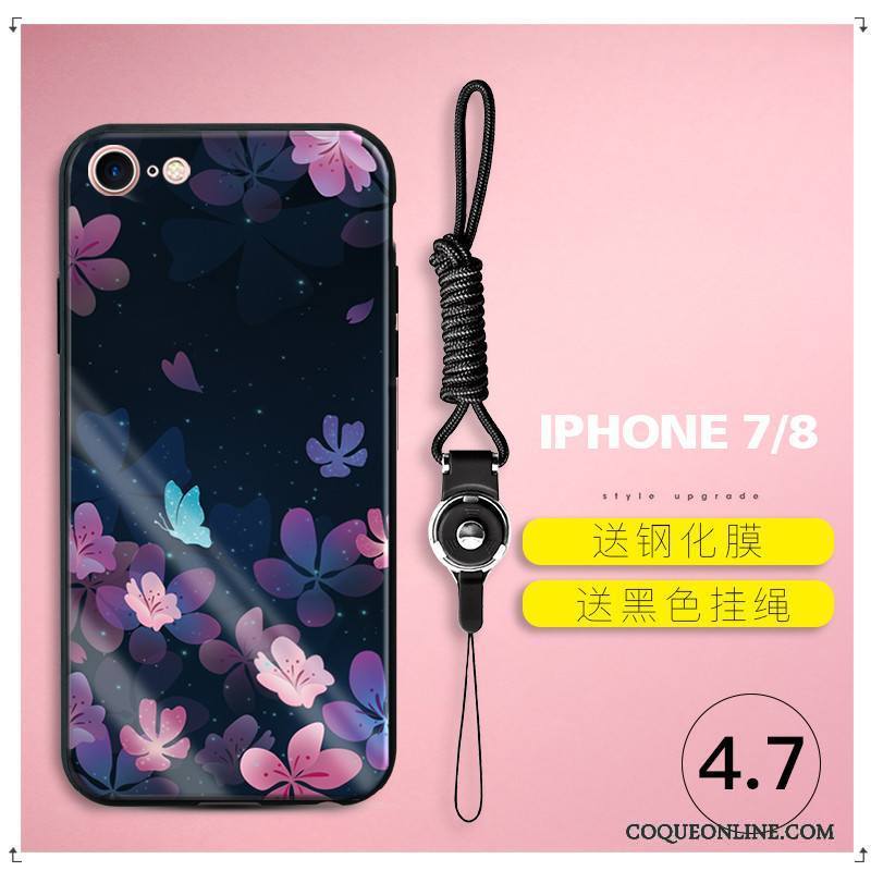 iPhone 7 Nouveau Fluide Doux Coque De Téléphone Verre Noir Fleur Incassable