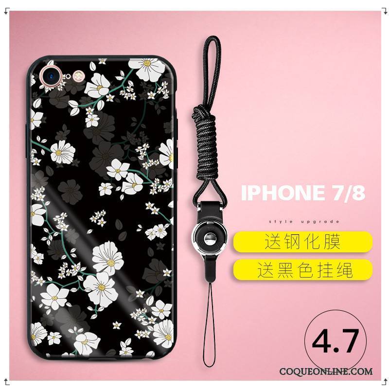 iPhone 7 Nouveau Fluide Doux Coque De Téléphone Verre Noir Fleur Incassable