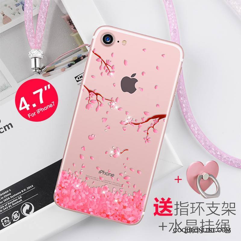 iPhone 7 Ornements Suspendus Nouveau Strass Transparent Rose Silicone Coque De Téléphone