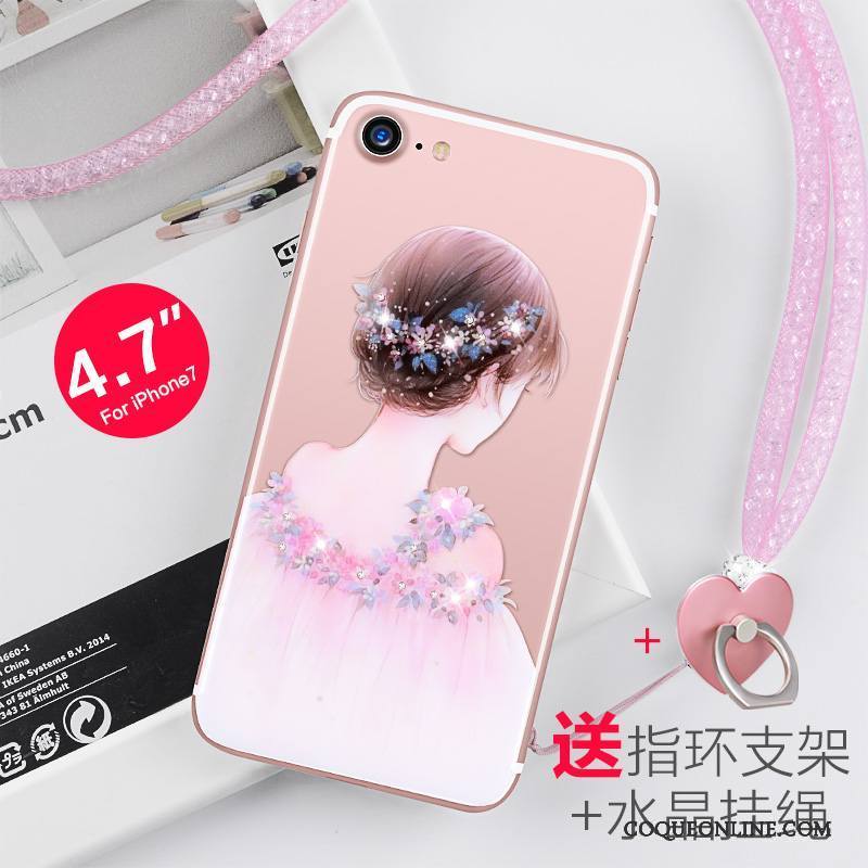 iPhone 7 Ornements Suspendus Nouveau Strass Transparent Rose Silicone Coque De Téléphone