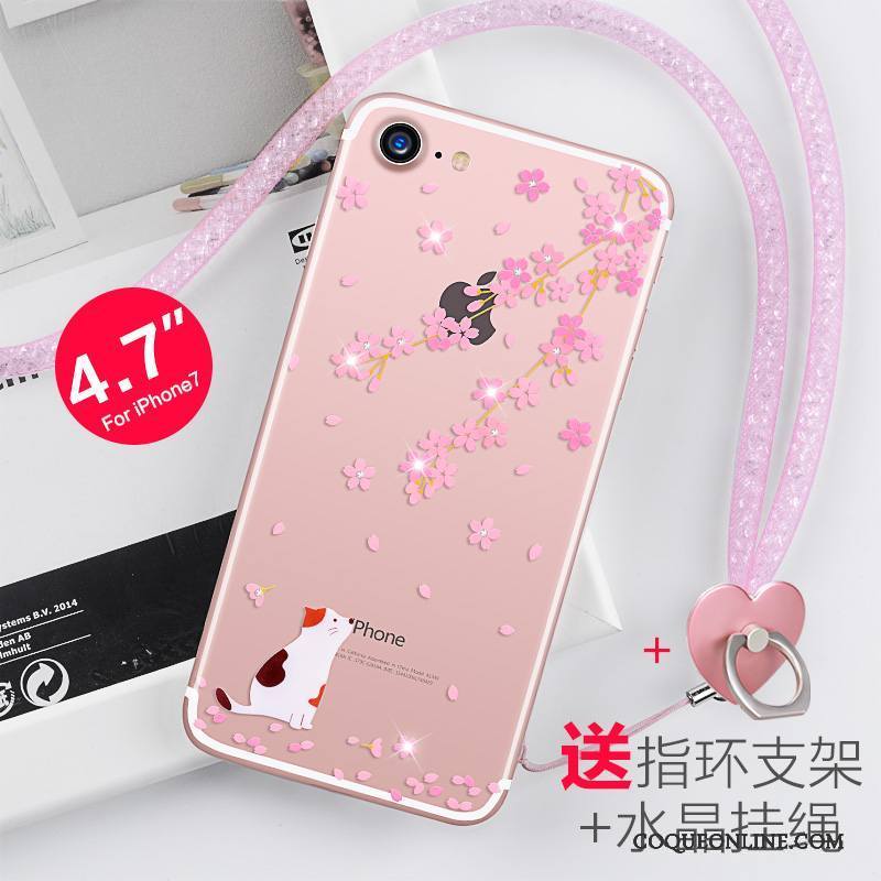 iPhone 7 Ornements Suspendus Nouveau Strass Transparent Rose Silicone Coque De Téléphone