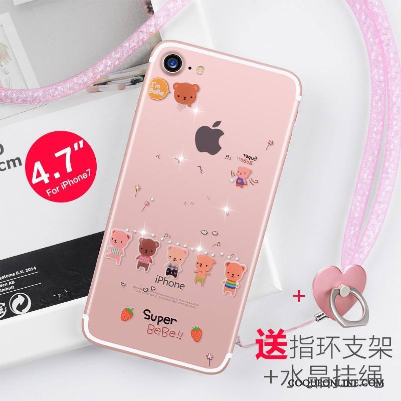 iPhone 7 Ornements Suspendus Nouveau Strass Transparent Rose Silicone Coque De Téléphone