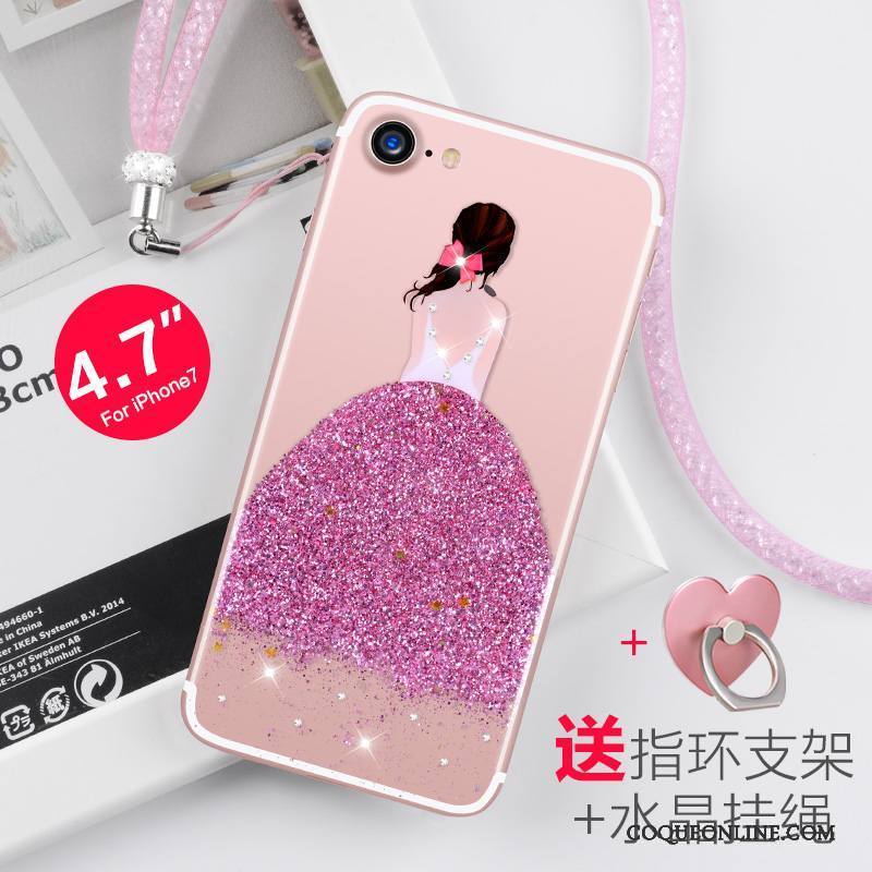 iPhone 7 Ornements Suspendus Nouveau Strass Transparent Rose Silicone Coque De Téléphone