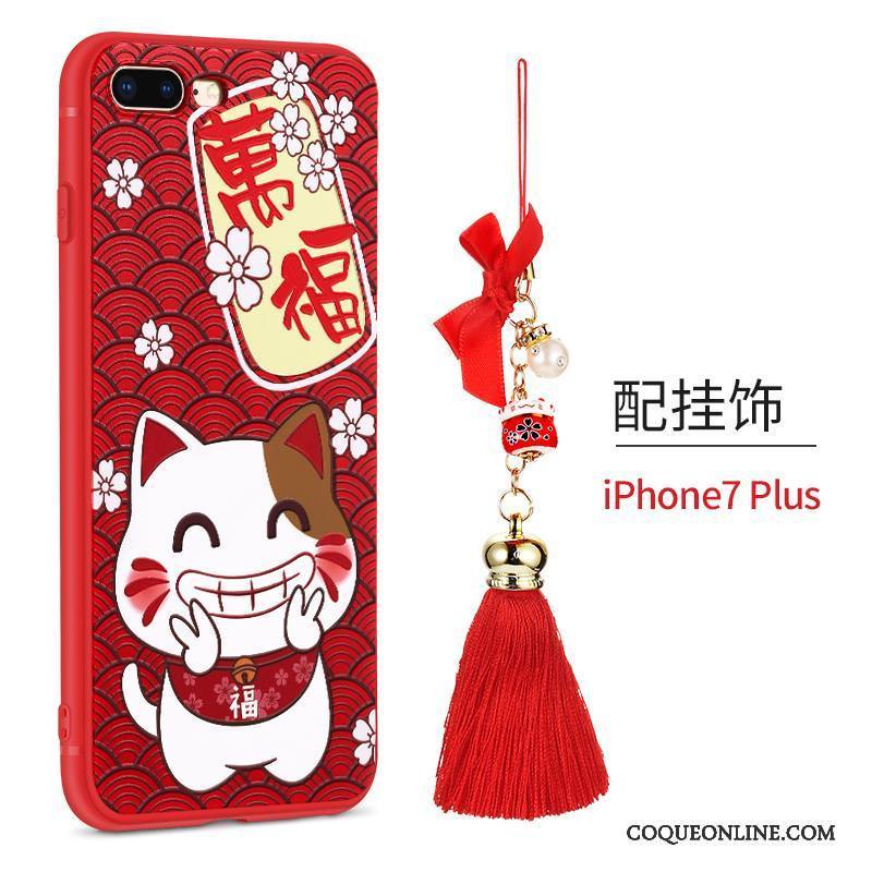 iPhone 7 Plus Coque Gaufrage Étui Richesse Créatif Chat Silicone Rouge