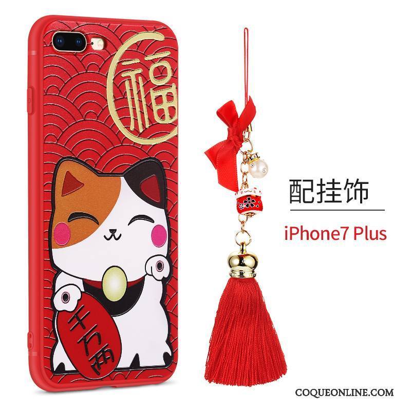 iPhone 7 Plus Coque Gaufrage Étui Richesse Créatif Chat Silicone Rouge