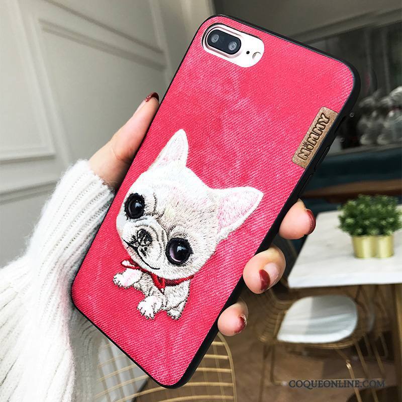 iPhone 7 Plus Coque Incassable Broderie Amoureux Chiens Tout Compris Bleu Nouveau