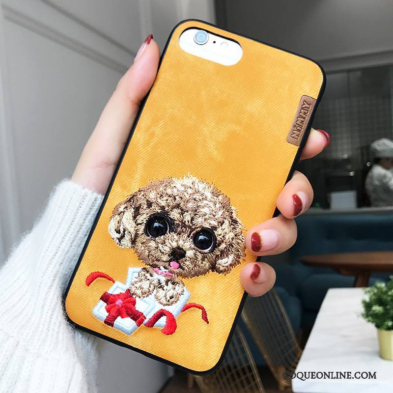 iPhone 7 Plus Coque Incassable Broderie Amoureux Chiens Tout Compris Bleu Nouveau