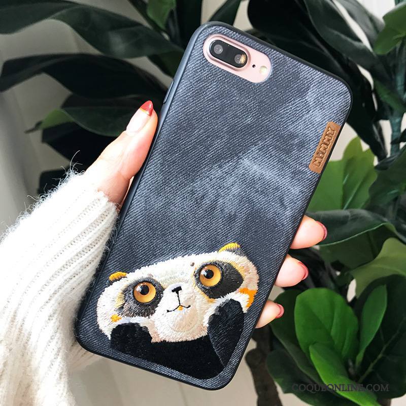 iPhone 7 Plus Coque Incassable Broderie Amoureux Chiens Tout Compris Bleu Nouveau