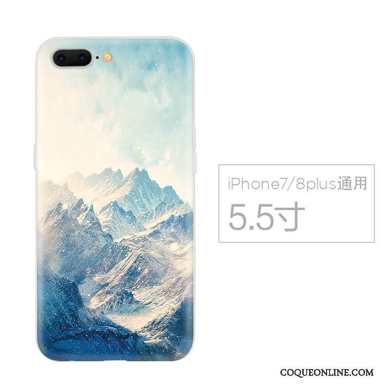 iPhone 7 Plus Coque Personnalité Style Chinois Incassable Bleu Créatif Silicone Étui