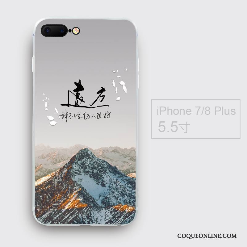 iPhone 7 Plus Coque Personnalité Style Chinois Incassable Bleu Créatif Silicone Étui