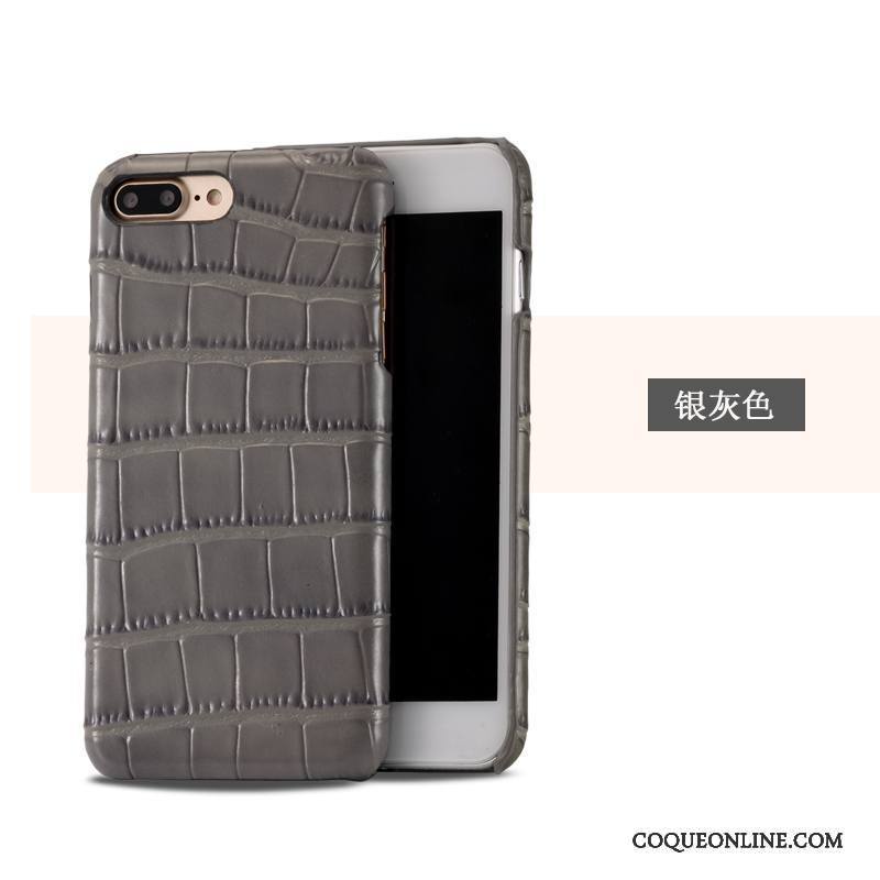 iPhone 7 Plus Coque Protection Cuir Véritable Étui En Cuir Crocodile Modèle Violet Couvercle Arrière Incassable